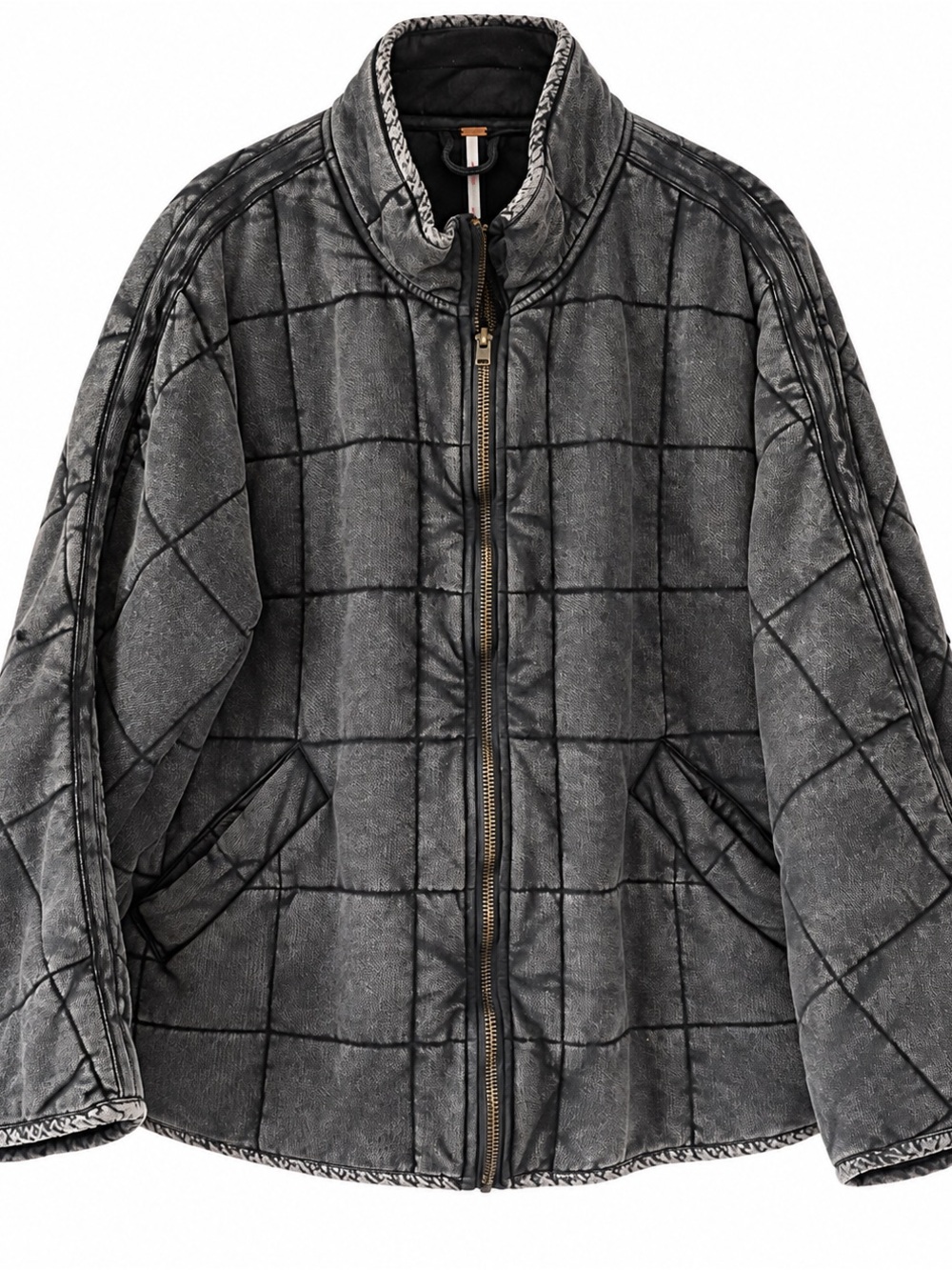 Free People Oversized Washed Charcoal Quilted Jacket | Size S - Picture 2 of 14